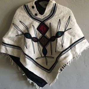Hooded wool poncho
